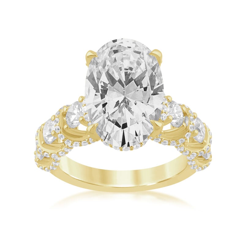 Oval Lab Grown Diamond 7 7/8ctw. Lace Cathedral Engagement Ring in 14k Yellow Gold image number null